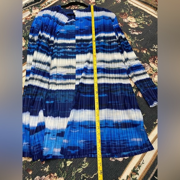 Chico’s Collection Open Front Blue Tie Dye Career Office Long Sleeve Cardigan XL - Picture 4 of 12